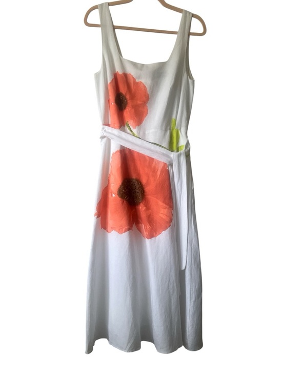 Karl Lagerfeld Dresses & Skirts - Karl Lagerfeld Paris Beaded Floral Linen Blend Belted Midi Dress Size 6